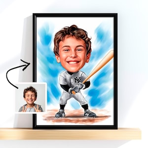 Custom Baseball Player Cartoon Portrait, Baseball Caricature, Funny Baseball Player Portrait for Men, Drawing from photo, Sport Gift