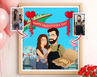 Custom portrait Cartoon Style, Futurama Portrait, Gift For Couple, Personalised Gift For Boyfriend, Anniversary gift, Valentines day gift