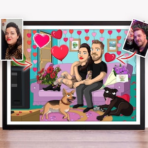 Retrato personalizado de Padre de Familia, regalo para esposo/novio, regalo de aniversario, regalo de cumpleaños, dibujo familiar, retrato de pareja personalizado