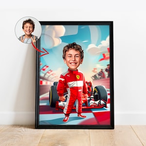 Custom Male Formula 1 Caricature, Cartoon Portrait From Photo, Ferrari Painting, Formula 1 Gift, Car Lover Portrait, Racing Pilot Drawing