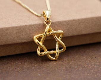 Gold Star of David Pendant, Magen David Unisex Pendant, Judaica Jewelry Jewish Gift from Israel, Silver and Gold artistic Israeli Pendant