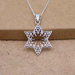 Magen David Silver Pendant, Sterling Silver Filigree Star of David Pendant, Judaica Jewelry Jewish Gift for Women, Israeli Jewish Gift