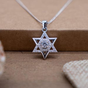 Magen David Pendant, Silver Star of David Necklace with Crystals, Judaica Jewelry Jewish Gift for Woman, Israeli Pendant Gift from Israel