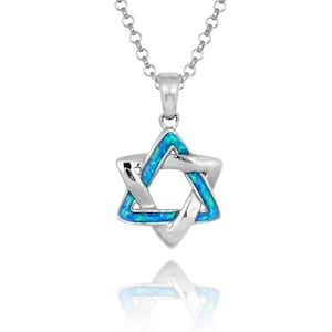 Star of David necklace, Blue Opal Magen David Silver Necklace, Israeli Star of David Pendant, Jewish Jewelry for woman Gift from Israel