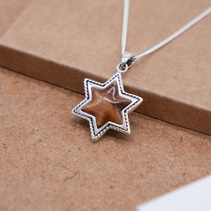 Silver Star of David Pendant with Olive Wood from Jerusalem, Holy Land Wood Necklace, Magen David Silver and Wood Handmade Judaica Necklace