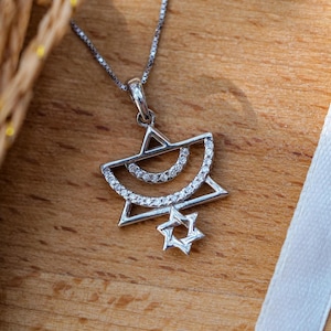 Jerusalem Menorah Pendant With Star of David, 925 Sterling Silver Judaica Necklace, Silver Jewish Pendant Gift from Israel for Jewish Woman