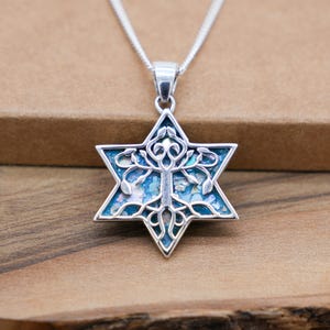 Colgante de Estrella de David de Plata con Cristal Romano, Collar Magen David del Árbol de la Vida en Plata de Ley 925 de Israel, Joyería Judaica de Protección