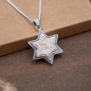 Original Jerusalem Stone Star of David Pendant, Magen David Holy Land Stone Necklace, Jewish Gift from Israel, Silver Israeli Unisex Pendant