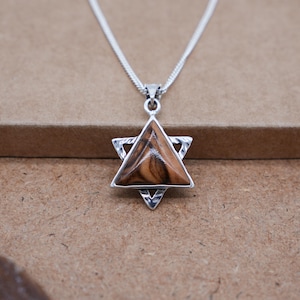 Silver and Wood Star of David Pendant, Handmade Magen David Judaica Necklace with Olive Tree Wood from Jerusalem, Holy Land Wood Pendant