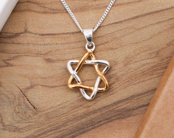 Silver and Gold Star of David Pendant, 925 Sterling Silver and 18K Gold Plating, Magen David Judaica Gift from Israel, Jewish Symbol Jewelry