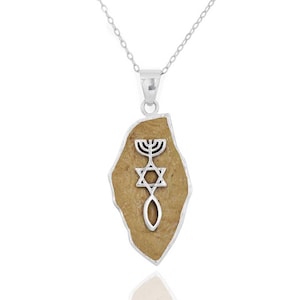evangelist Judaica Necklace with Jerusalem Stone, 925 Sterling Silver Messianic Seal Jerusalem Stone Pendant, Original Gift from Holy Land