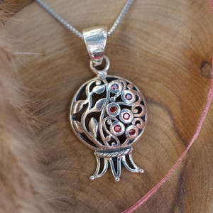 Elegant Pomegranate Necklace - 925 Sterling Silver Pomegranate Pendant with Red Stones - Judaica Jewelry - Jewish Gift - Israeli Design