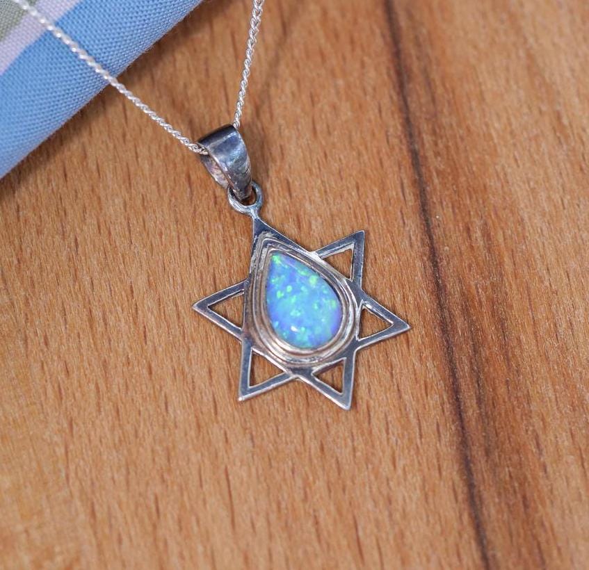 オパールのダビデの星ネックレス、925スターリングシルバーの