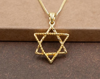 Gold Star of David Pendant, Magen David Unisex Pendant, Judaica Necklace Jewish Gift for Men and Women, Silver and Gold Israeli Pendant