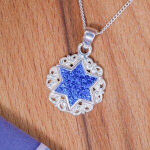 Blue Star of David Necklace, Sterling Silver Blue Crystals Magen David Pendant, Jewish Judaica Jewelry David Star Pendant for woman