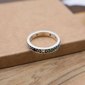 925 Sterling Silver Choshen Ring, 12 Tribes of Israel Ring, Judaica Jewelry Sacred Hebrew Blessing Ring, 12 Stones Ring with Multicolor CZ
