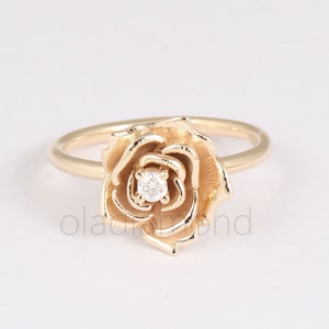10K Solid Gold Rose blühender Moissanit Blumenring Floral Solitär Diamant Ring Rosegold Ring Valentinstag Geschenk Silber Rose Blumenring