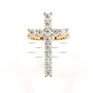 14K Solid Gold Moissanite Cross Ring, Christian Ring, Confirmation Gift, Faith Cross Ring, 925 Sterling Silver Cross Ring,Diamond Cross Ring
