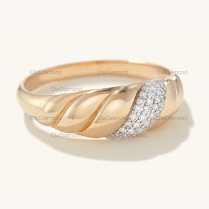 14k Gold Moissanite Croissant Dome Ring, Twisted Dome Ring mit Moissanite, Statement Ring für Frauen, 14k Massivgold Grobstrick Ring Silber Ring