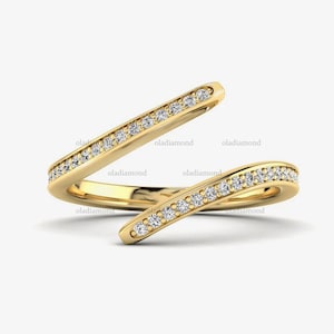 Moissanite Band offene Pave Diamant Band 14k Gold Wrap Diamant Ring Spirale Goldring stapelbarer Ring Geschenke für sie Kreuz über Diamant offener Ring