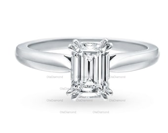 14K White Gold Emerald Cut Moissanite Solitaire Ring