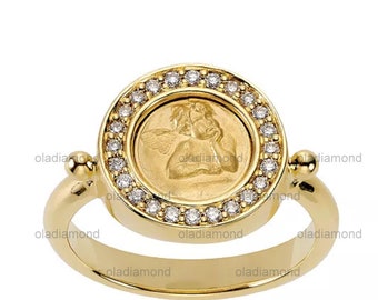 14k Solid Gold Angel Ring: Pave Moissanite Memorial Jewelry