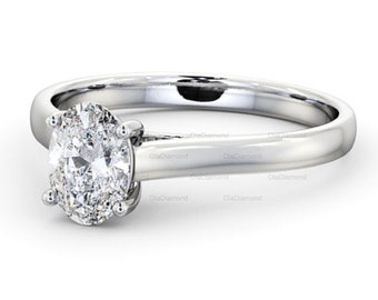 Ovaler Moissanit Verlobungsring, 18K Weißgold Diamant Ehering, Solitär Verlobungsring, Forever One Oval Solitär Ring für Sie
