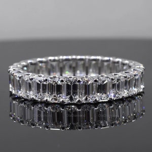 Emerald Cut Moissanite Wedding Band, 14K Gold Moissanite Eternity Ring, Bridal Ring, Silver Moissanite Diamond Band Anniversary Gift for Her