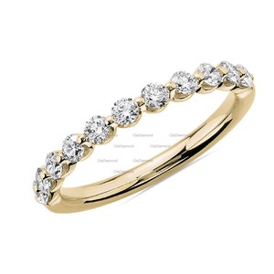 14K Gold Lab Grown Diamond Half Eternity Band, Floating Round Cut Diamond Wedding Ring, Anniversary Ring, Promise Band. Diamond Wedding Band