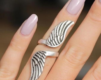 18K Gold Angel Wing Ring: Adjustable Spiritual Guardian Ring