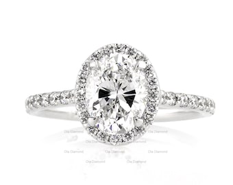 1.5 CT Oval Moissanite Engagement Ring: Halo Diamond, 925 Sterling Silver