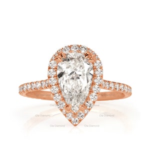 1.5 CT Peer Vorm Moissanite Verlovingsring, Unieke Peer Diamond Halo Ring, Onder Halo Verlovingsring, 18k Rose Gouden Trouwring