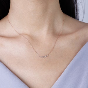 14K Gold Graduated Moissanite Bar Pendant Necklace Elegance Necklace Curved Bar Necklace Anniversary Gift Christmas Gift Diamond Necklace