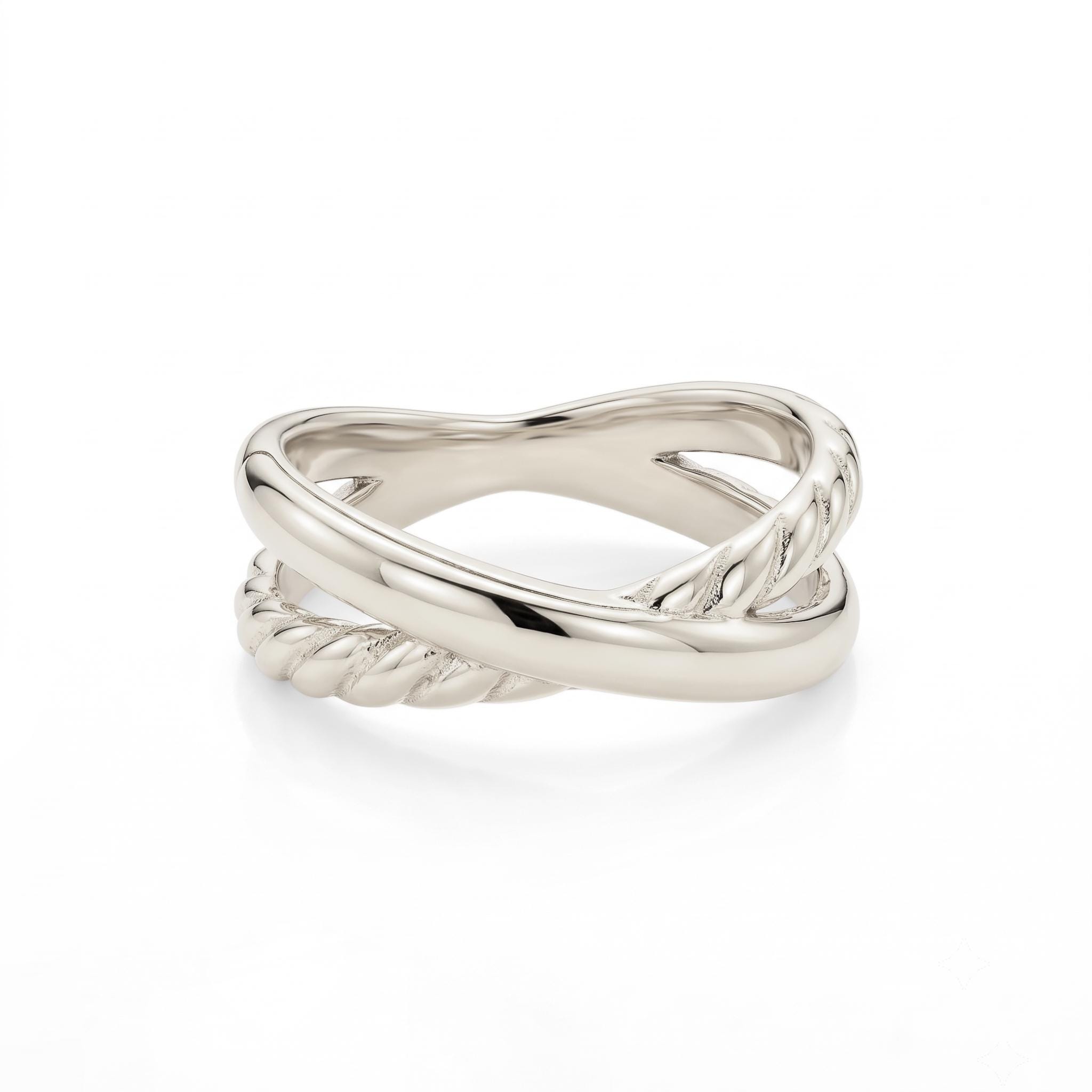 14k Gold Crisscross Twisted X Band Intertwined Double Ring Unique