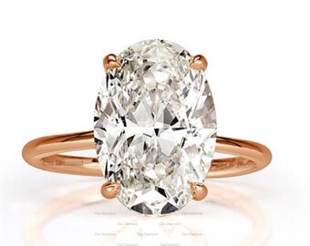 Verlobungsring mit ovalem Moissanit (4 Karat), 18-karätiges Gold, Solitär, verdeckter Halo, Ehering, funkelndes Geschenk zum Jahrestag