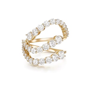 Three Row Alternating Anniversary Ring, 10k Gold Moissanite Three Row Alternating Engagement Ring 14k Gold Moissanite Three Row Wedding Ring