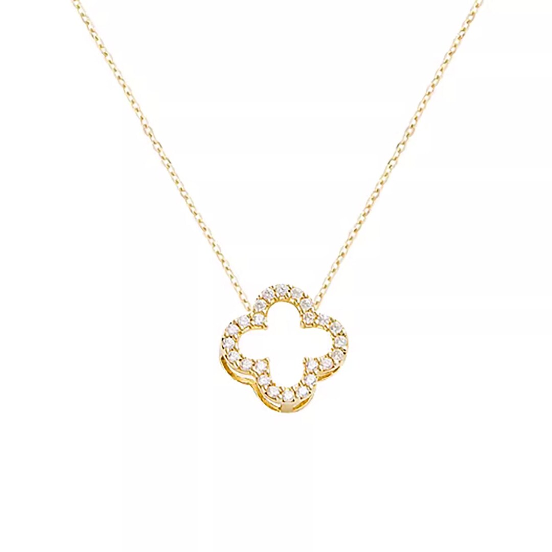 Minimalist Clover Pendant Necklace, 14k Solid Gold Moissanite or Lab ...