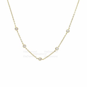 14k Solid Gold Round Moissanite Bezel Set Choker Thin Chain Minimalist Necklace, Round Moissanite Necklace, 925 Sterling Silver Jewelry Gift