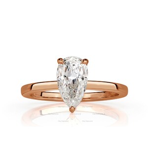 Solitaire Engagement Ring, Pear Shaped Moissanite Engagement Ring in Gold, Hidden Halo Diamond Ring, Pear Mossanite Wedding Ring For Her