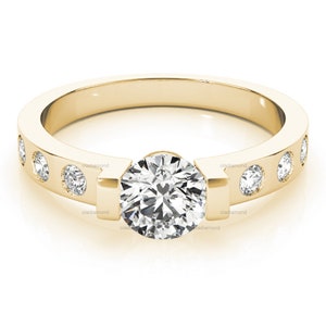 14k Gelbgold Runder Moissanit Ring Designer Ehering Halb Eternity Diamant Breit band Ring Rund Schliff Moissanit Verlobungsring