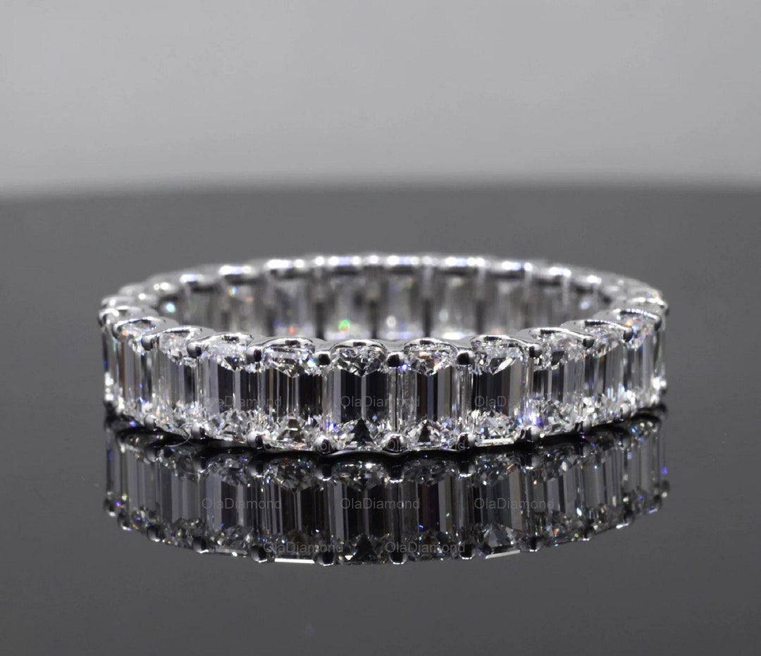 Emerald Cut Moissanite Eternity Ring: 14K Gold Wedding Band - Etsy