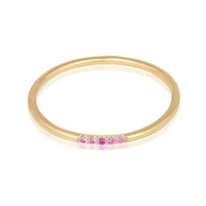 Dainty Pink Sapphire Stacking Ring, 10k Gold Round Pink Sapphire Minimalist Engagement Ring, Statement Ring, Stacking Ring, Anniversary Gift