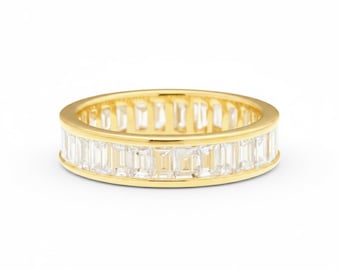 Channel Set Smaragdschliff Moissanite Eternity Ring Weißgold Wedding Band Stacking Jubiläum Geschenk Sterling Silber