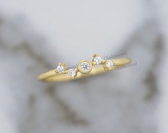 Minimal Moissanite Ring, 14K Gold Ring, Art Deco Diamond Ring, 5 Stone Ring, Minimalist Anniversary Gift, Promise Ring, Sterling Silver Ring