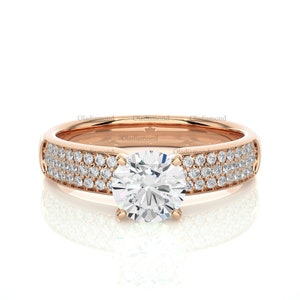 Round Cut Moissanite Wedding Ring Three-Row Diamond Ring Vintage Ring Art Deco Eternity Band Anniversary Ring For Women Gift For Her