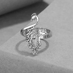Phoenix Gold Ring, 10k Solid Gold Moissanite Cool Peacock Open Adjustable Ring Heavy Moissanite Unique Bird Ring Handcrafted Phoenix Jewelry