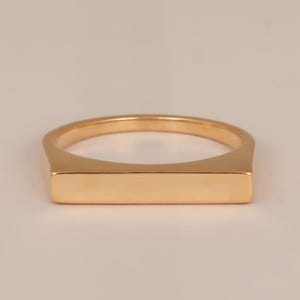 Anello con barra a blocco delicato, anello con sigillo a barra piatta, gioielli personalizzati, anello in oro giallo massiccio 14k, anello inciso per il compleanno della mamma, anello in argento