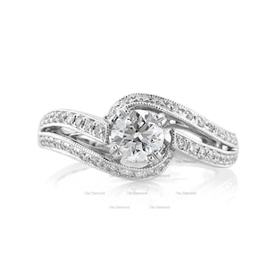 Art Deco Split Shank Moissanite Engagement Ring, Forever One Moissanite Ring, Round Diamond Ring, Solitaire Engagement Ring, Gift for Her