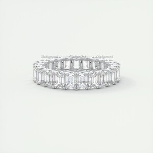 Emerald Cut Moissanite Eternity Wedding Band,  14K Gold Anniversary Band, Stackable Band Gifts For Her. Vintage Band, Art Deco Diamond Band