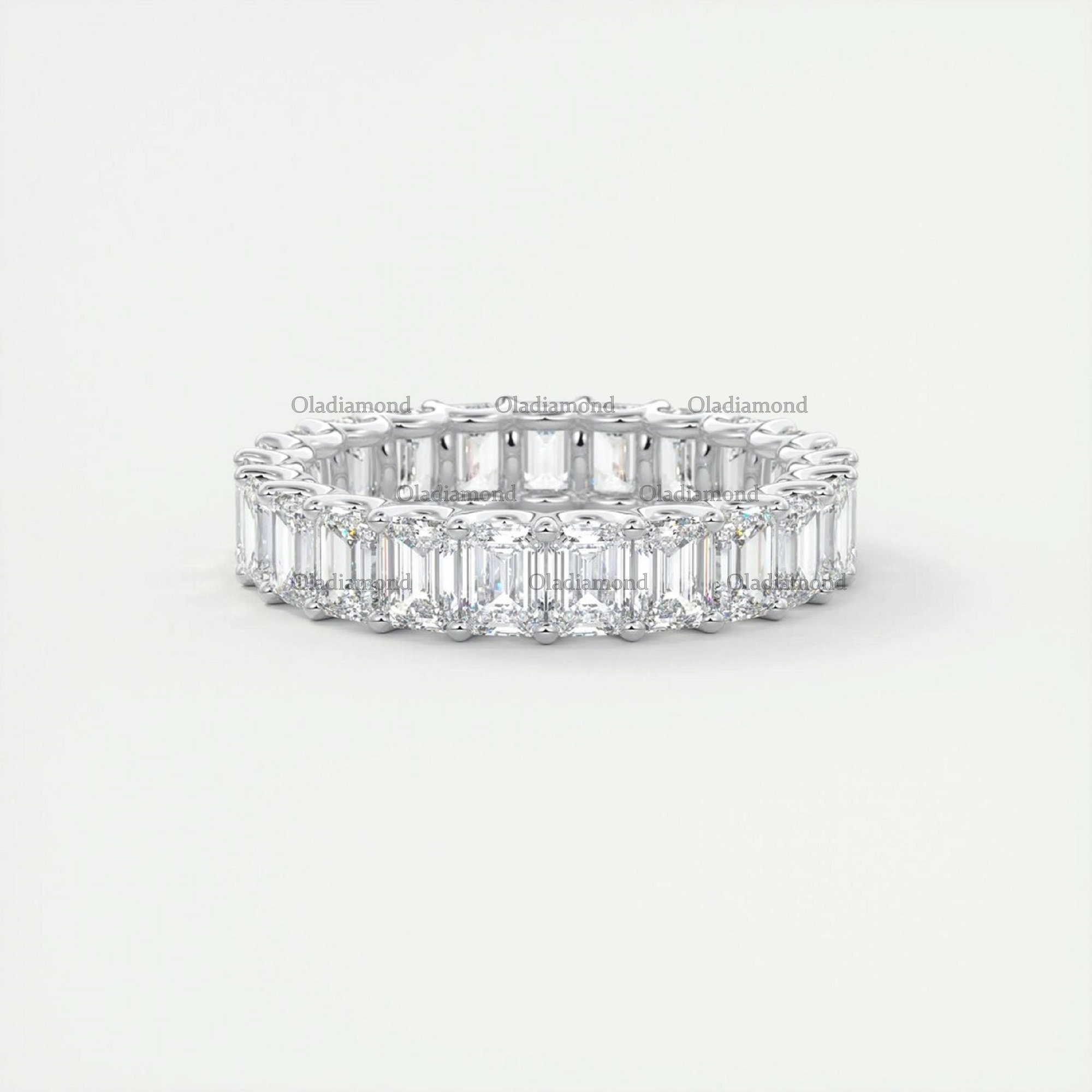 Emerald Cut Moissanite Eternity Wedding Band, 14K Gold Anniversary Band ...